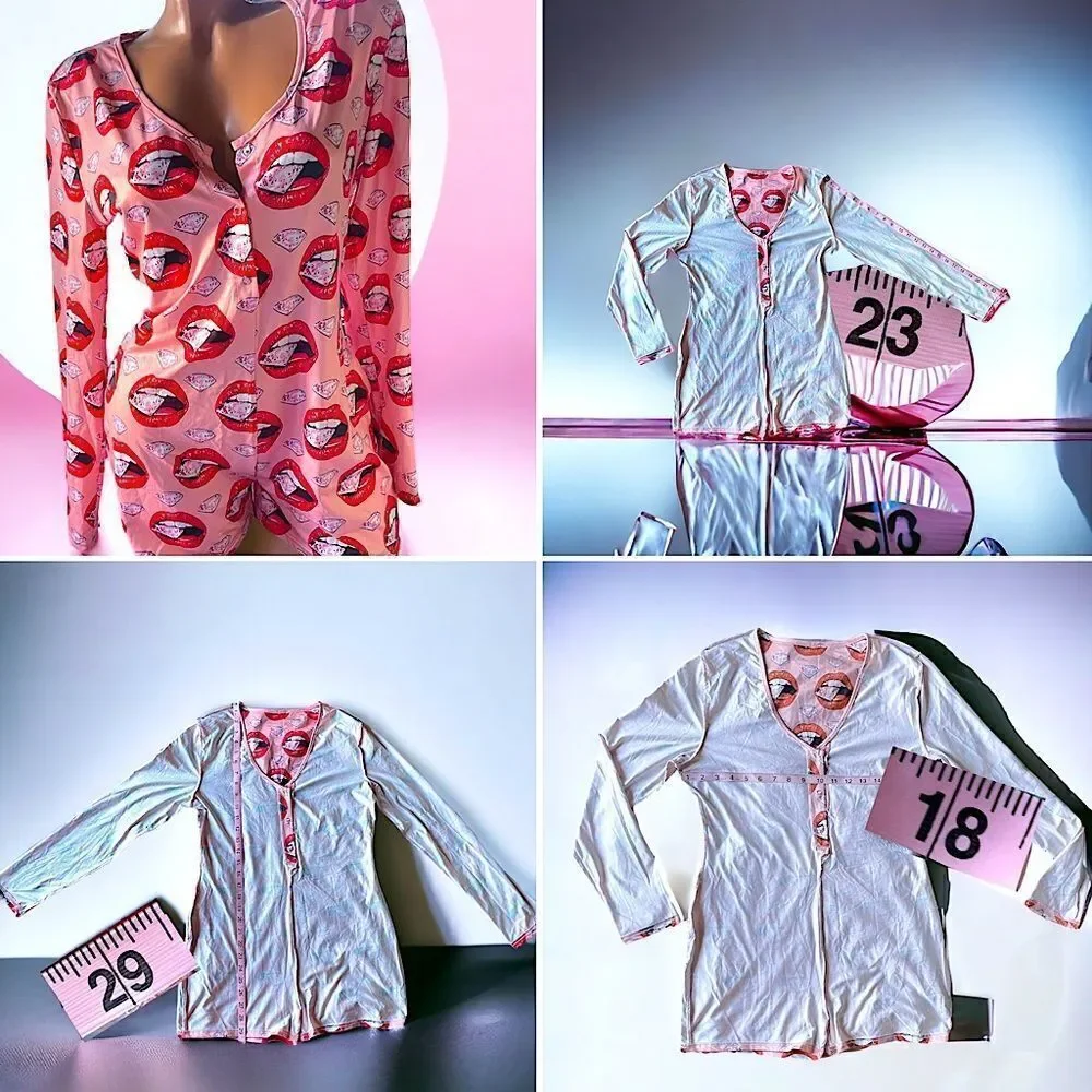 Hot Lips Snap-up Onesie l Loungewear PJ l XL l NWOT